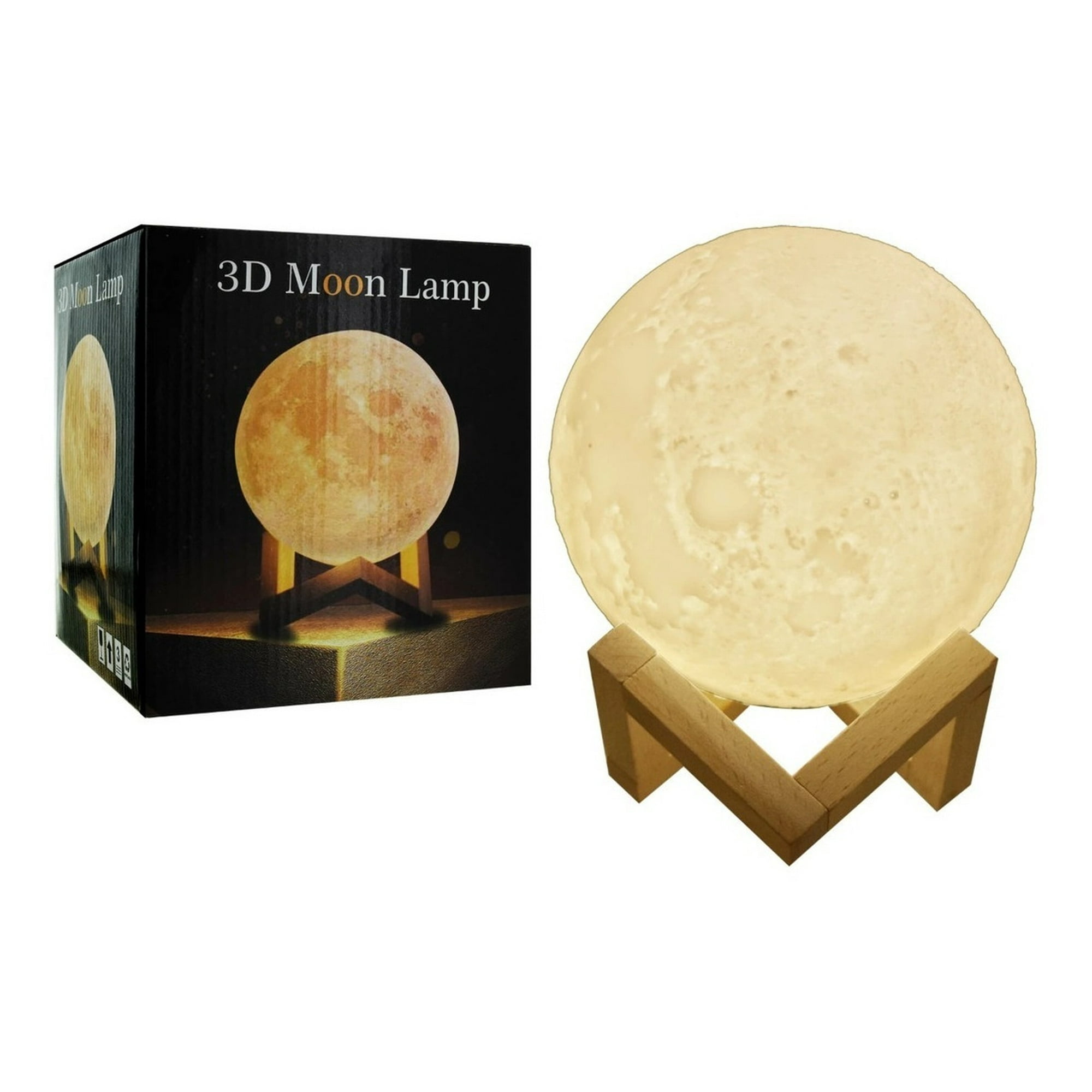 Genérico - Lampara Led Luna 3d Lampara Luna Base Madera Usb 15cm