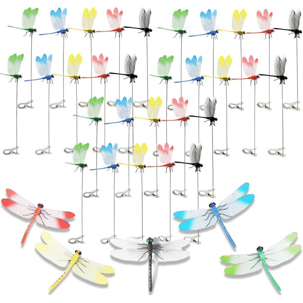 40 clips libélula repelente insectos artificial 3D clip sombrero decoración jardín