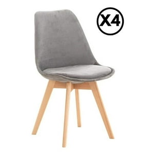 Moadchile - Pack 4 Sillas Tulip Velvet Terciopelo Acolchadas Gris