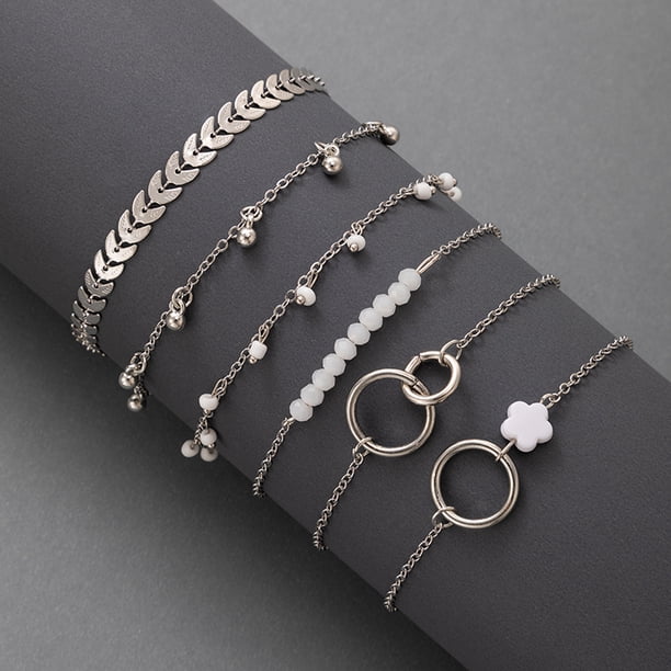 6-Piece Stackable Chain Bracelet Set: Adjustable, Hollow Out Geometry & Tassel Design - Perfect Gift!