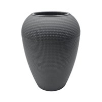 Fliperex - Macetero Plastico Redondo Ovalado Moderno Con Textura M Gris