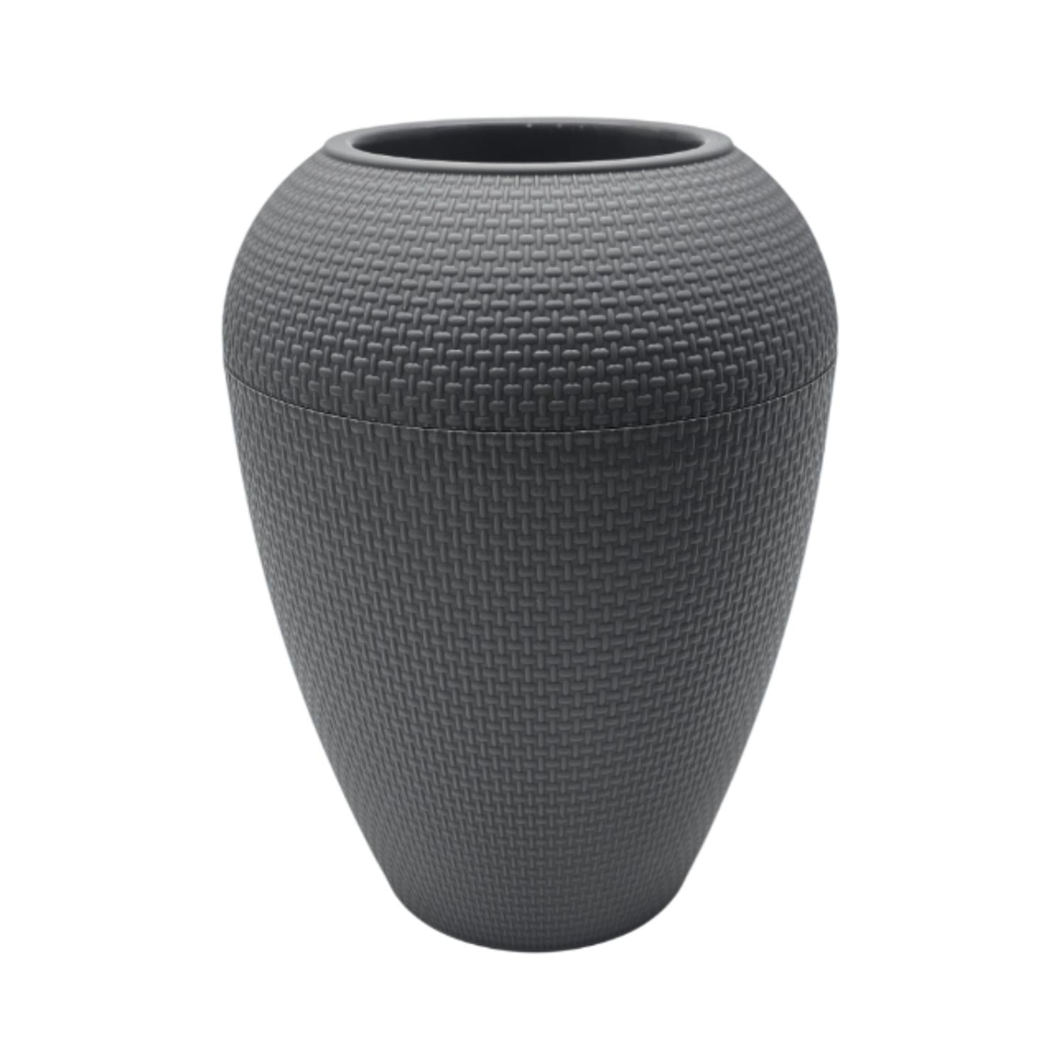 Fliperex - Macetero Plastico Redondo Ovalado Moderno Con Textura M Gris