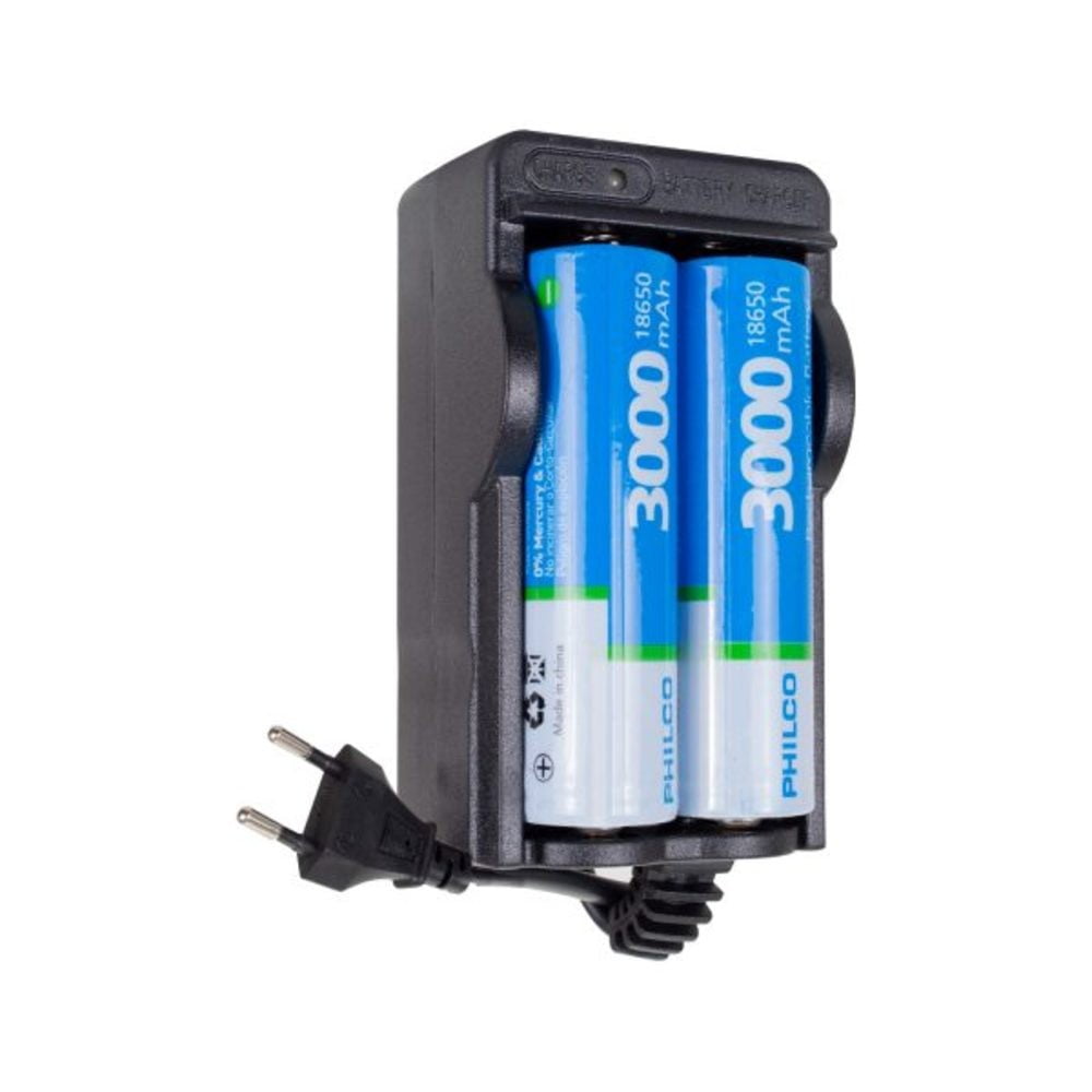 Cargador Mas 2 Baterías Recargables Litio 18650 3.7v Philco