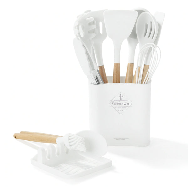 Estilodomus - Set 13Pcs Utensilios De Cocina De Silicona Antiadherentes Blanco