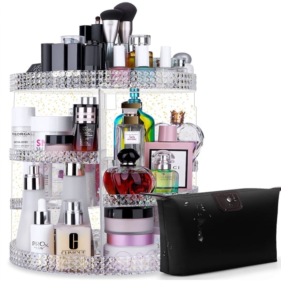 Organizador de Maquillaje Awenia Giratorio 360° con 7 Niveles y Bolsa de Maquillaje