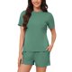 thumbnail image 1 of INSPIRE CHIC Conjunto de Pijama de Punto Acanalado para Mujer, Manga Corta, Cuello Redondo, Top y Shorts con Cintura Elástica y Bolsillos 2XL Verde, 1 of 6