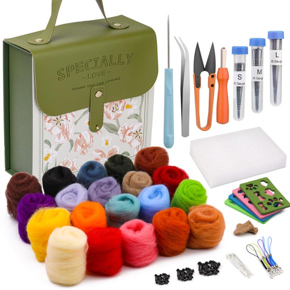 Kit de fieltro con aguja Mayboos Wool Roving, 20 colores, con caja de almacenamiento