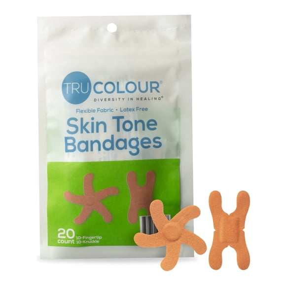 Bandages Tru-Colour, tono piel para nudillos y yemas de los dedos, 20 unidades
