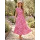 thumbnail image 2 of INSPIRE CHIC Vestido largo floral de mujer con cuello en V, fruncido, con volantes, escalonado, de verano, para la playa, con mangas cortas y bolsillos, talla S, rosa intenso, 2 of 5