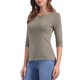thumbnail image 4 of INSPIRE CHIC Camisetas de Mujer Mangas al Codo Cuello Barco Ajuste Ceñido Casual Camisetas Marrón Claro L, 4 of 6