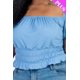 thumbnail image 5 of Top Casual De Punto Acanalado Liso Con Mangas Abullonadas Fruncidas De Talla Grande, 5 of 5