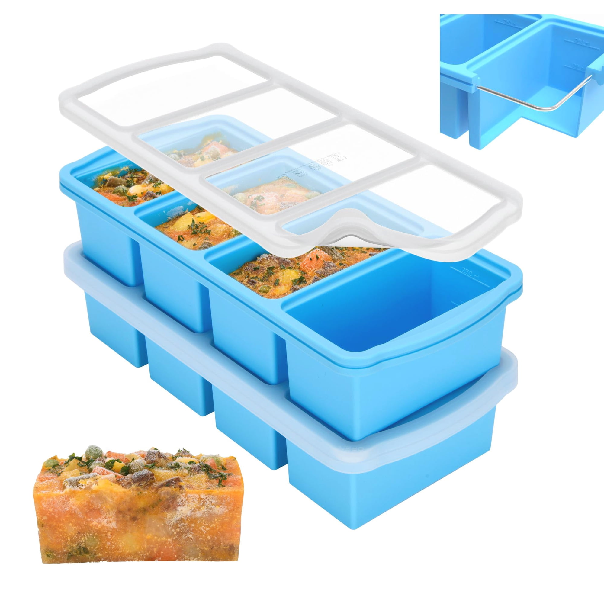 Zip Standing - Bandeja Para Congelador De Silicona Con Cierre De Cremallera Y Tapa, 250 Ml, Paquete De 2