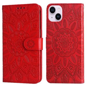Funda Tipo Cartera Foxdock Para Iphone 15 Plus , Diseño Girasol En Relieve, Cuero Pu, Cierre Magnético, Soporte Y Tarjetero