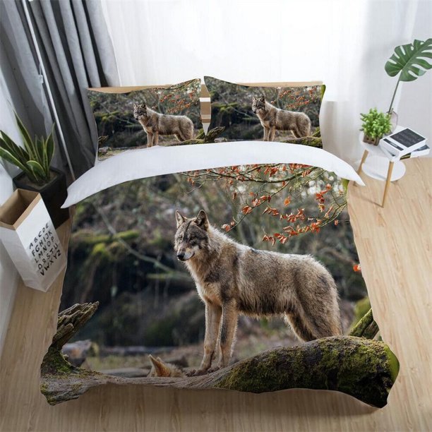 Wolf Printing Quilt Duvet Cover Set Kids Comforter Cover Home Textiles3-Piece Bedding Set