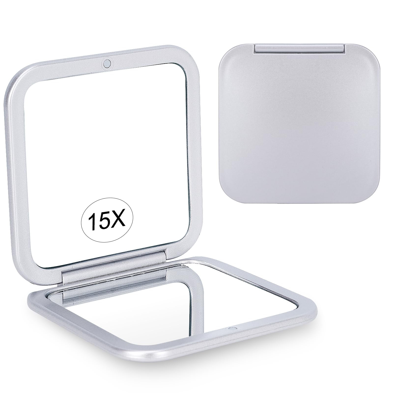Compact Mirror Santoo, Espejo De Maquillaje Con Aumento 15x, Plateado