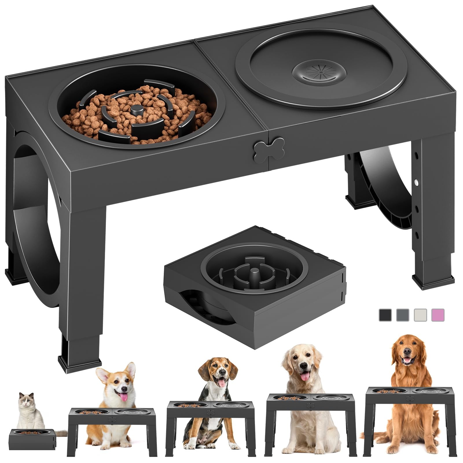 Soporte Para Comedero De Perro De Alimentación Lenta Xiaz Ajustable En 4 Alturas