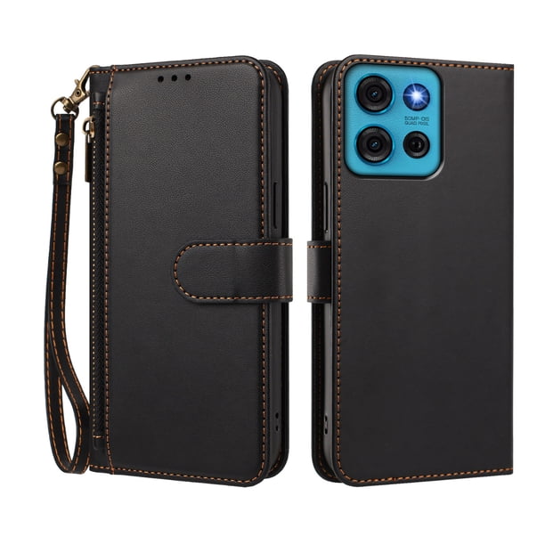 Funda Tipo Billetera para Motorola Moto G75 5G con Soporte y Bolsillo con Cierre Negro