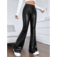 thumbnail image 2 of Pantalón De Cuero Flare Tiro Medio Para Mujer Negro Talla M-L, 2 of 4