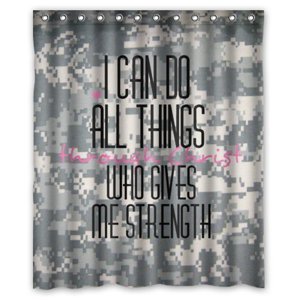 Pinghai - Versículo Bíblico Cristiano - Filipenses 4:13 Camuflaje, Todo Lo Puedo En Cristo, Cortina De Ducha, Juego De Cortina De Baño Con Ganchos, Tamaño 60 X 72 Pulgadas