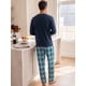 thumbnail image 3 of INSPIRE CHIC Conjunto de Pijama de Manga Larga para Hombre de Color Sólido y Pantalones de Cuadros S Azul Marino, 3 of 5