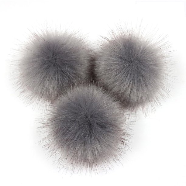 Pompones para Sombreros DIY, Pompones Redondos para Tejer Sombreros con Broche a Presión (Gris Oscuro (3 uds))