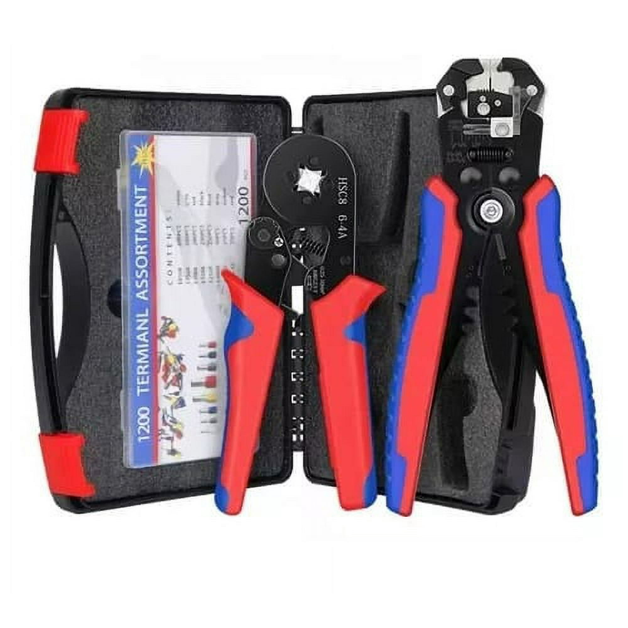 Partyglobos - Crimpeadora Alicate Prensa Pelacable + 1200 Terminales Profesional