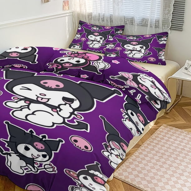 Kuromi Print Bedding Set Pattern Duvet Cove Set 3 Pieces 1 Quilt Cover And 2 Pillowcases for Women Men Teens
