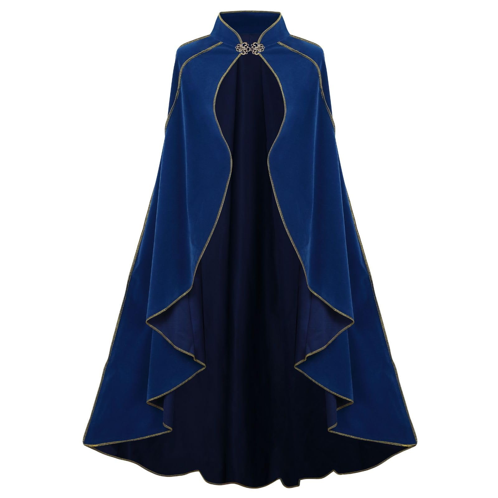 Xusx111 - Mujeres Medieval Mante Stand Collar Deluxe Velvet Gold Trim Cape Para Adulto (110 Cm Azul) Renacimiento Mante Con Capucha Mujeres Medieval Capucha Con Agujeros Para El Brazo Para Halloween
