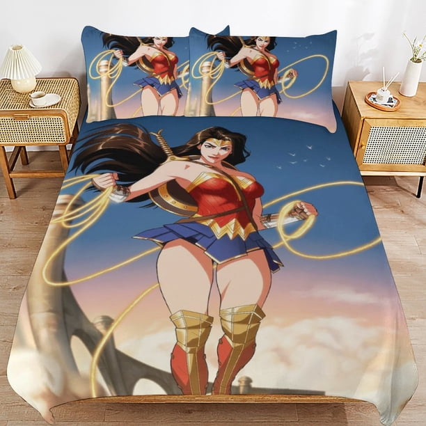Wonder Woman Bedding Sets Ultra Soft Skin-Friendly Duvet Cover 3 Piece, Cute Comforter Cover Bed Set for Boys Girls Kids