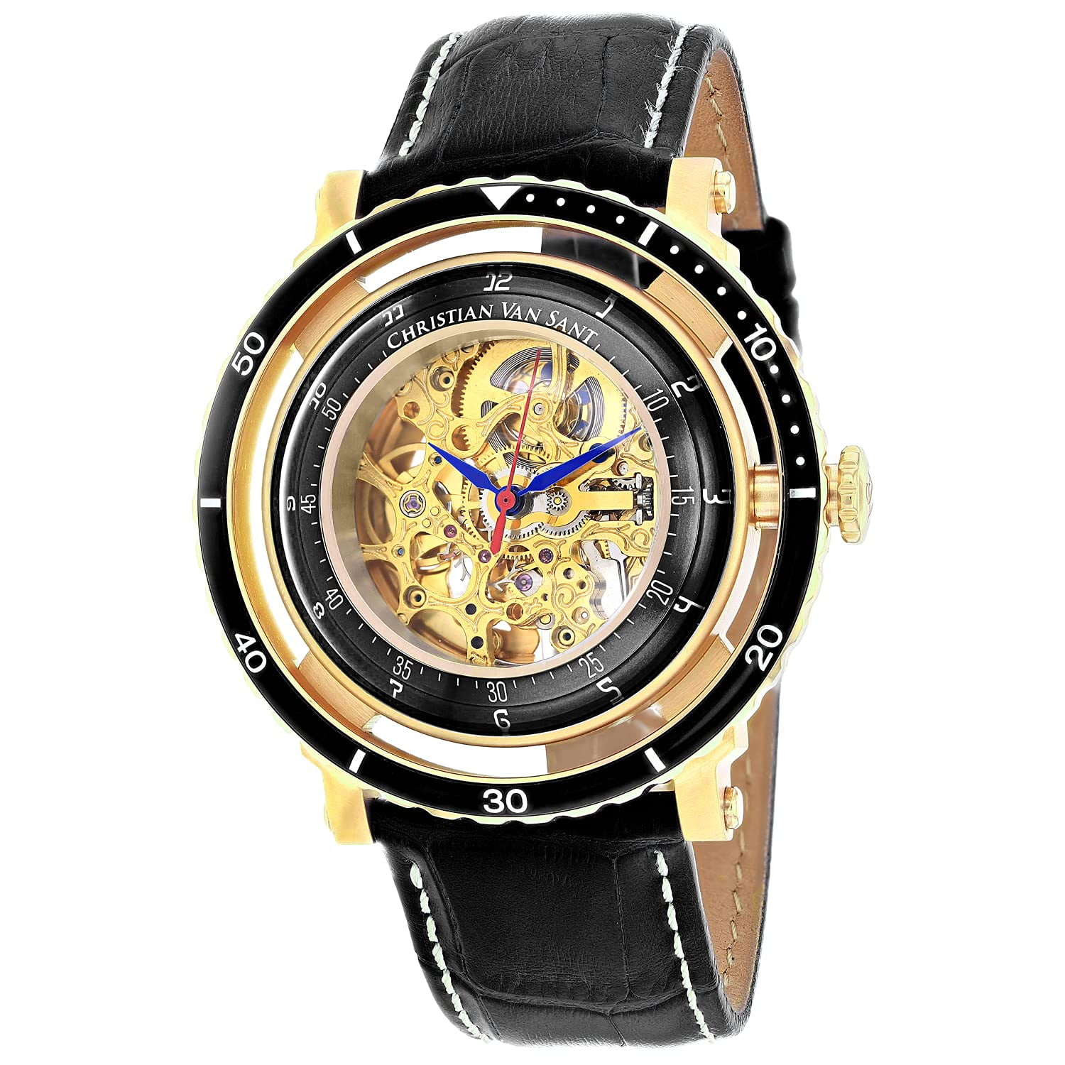 Reloj Christian Van Sant Cv0750 Automático Cuero Negro Oro