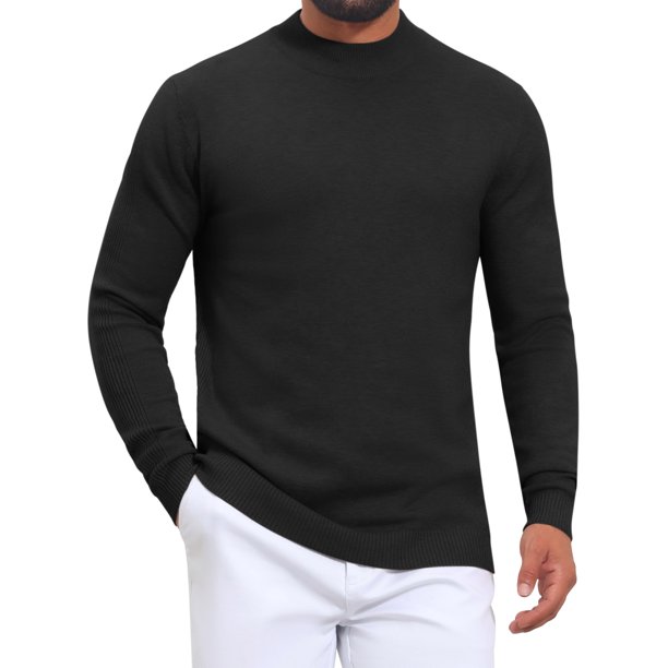 Suéter de Cuello Alto Simulado de Hombre con Costillas Manga Larga Pulóver Suéteres Casuales S Negro