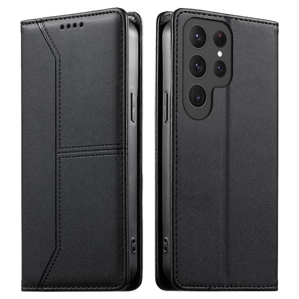 Funda tipo cartera con bloqueo RFID para Samsung Galaxy S24 Ultra cubierta magnética de cuero con tapa y soporte Negro