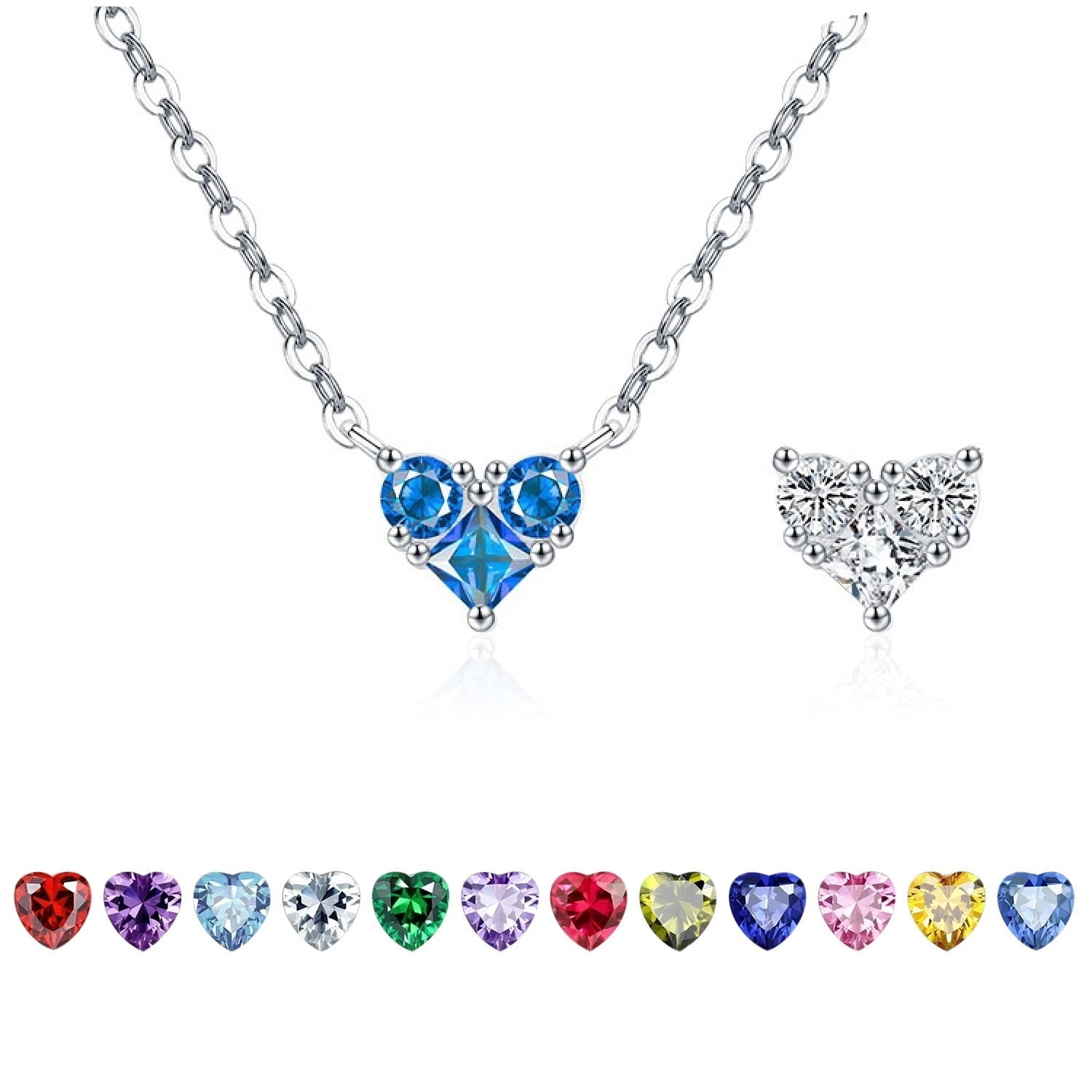 Collar Heshpaws S925 Sterling Silver Doble Faz Corazón Con Zirconia 5a Plateado