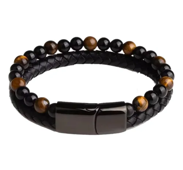 Genérico - Pulsera Piedra Cuero Broche Elegante Hombre