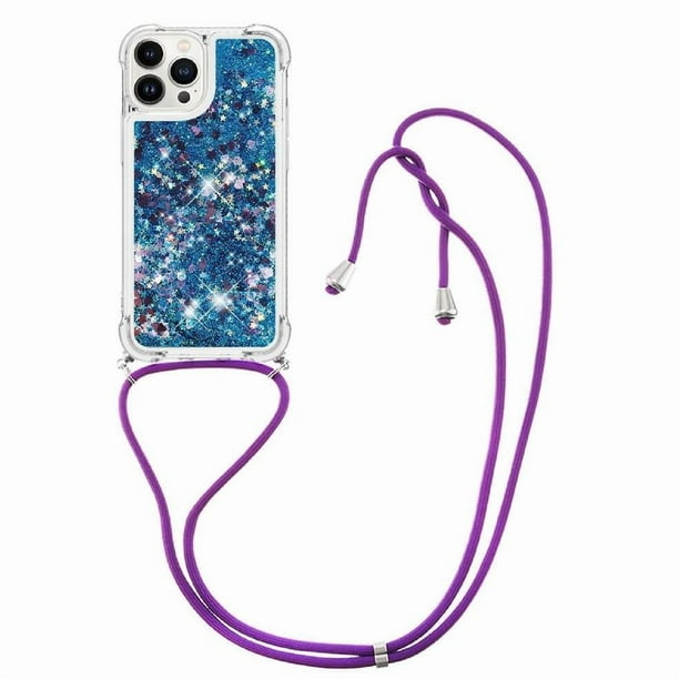 Funda FOXDOCK para iPhone 14 Pro con Cuerda Ajustable, Brillo Líquido, Protección Antigolpes y Lente – Ideal para Regalo