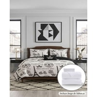 Myl Todo Hogar - Set Dormitorio Plaza Y Media Quilt Torre Eiffel Y Sábanas Blancas Lisas + 2 Fundas