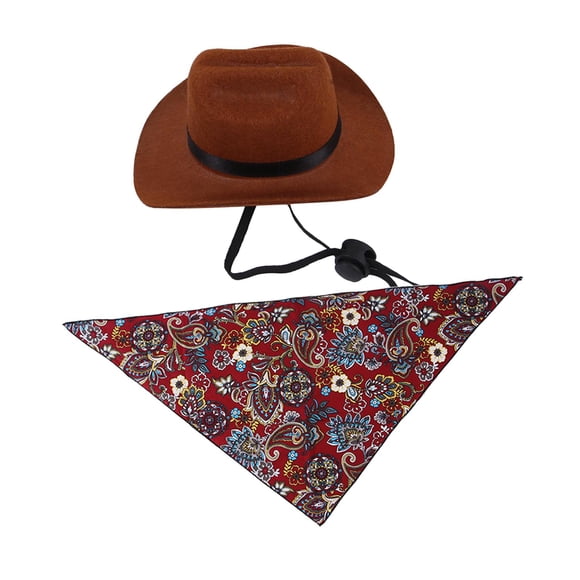Pet Cowboy Hat Funny Western Photo Prop Suministros universales Accs con correa elástica para la barbilla Perro Gato Bandana para Cosplay - Vino M Vino Tinto M