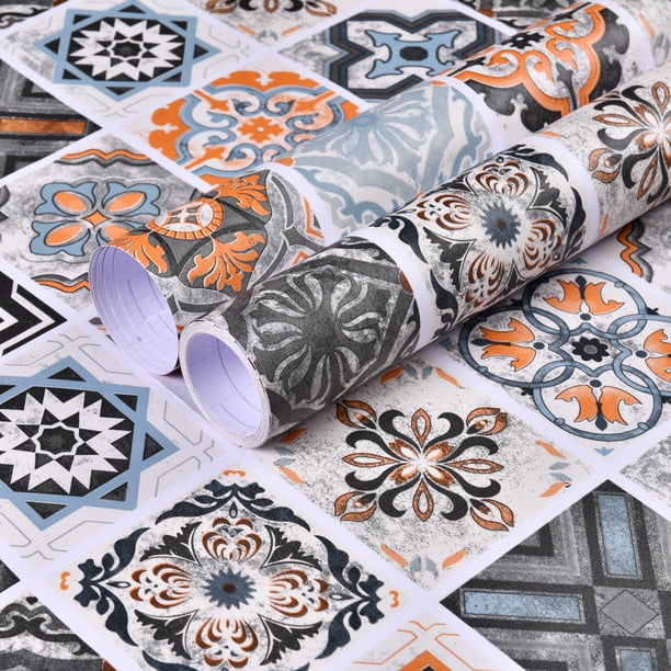 1pc Peel And Stick Wallpaper Tile, Moroccan Tile Cover Up Stickers PVC Contact Paper For Floors Waterproof Wear-resistant Wall Tiles For Bathroom Walls Kitchen Back Splash Vinyl Flooring Roll Floor
