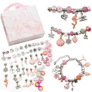 Magideal - Diy Charm Bracelet Making Kit Jewelry Making Supplies Bead Snake Chain Jewelry Charms Jewelry Gift Set Para Niñas De 5,6,7,8,9,10 Y