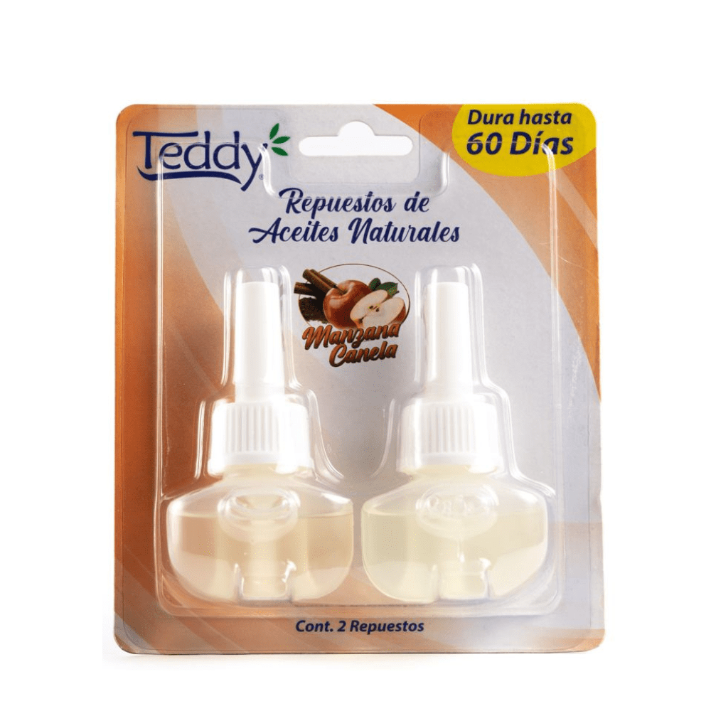 Teddy - Desodorante Ambiental Repuesto Aromatizante Enchufe Aroma Manzana Canela Pack 2 Unidades
