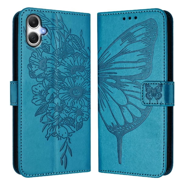 Funda cartera mariposa para Samsung Galaxy A07 4G con soporte y ranuras para tarjetas Azul