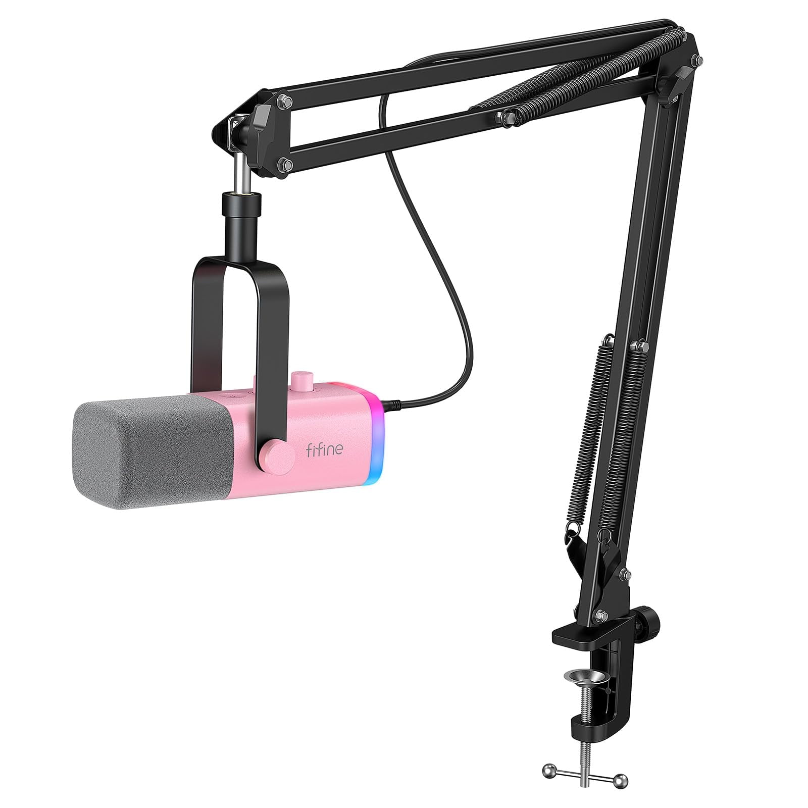 Micrófono Para Videojuegos Fifine Xlr Usb Am8t Con Soporte Boom Arm, Color Rosa