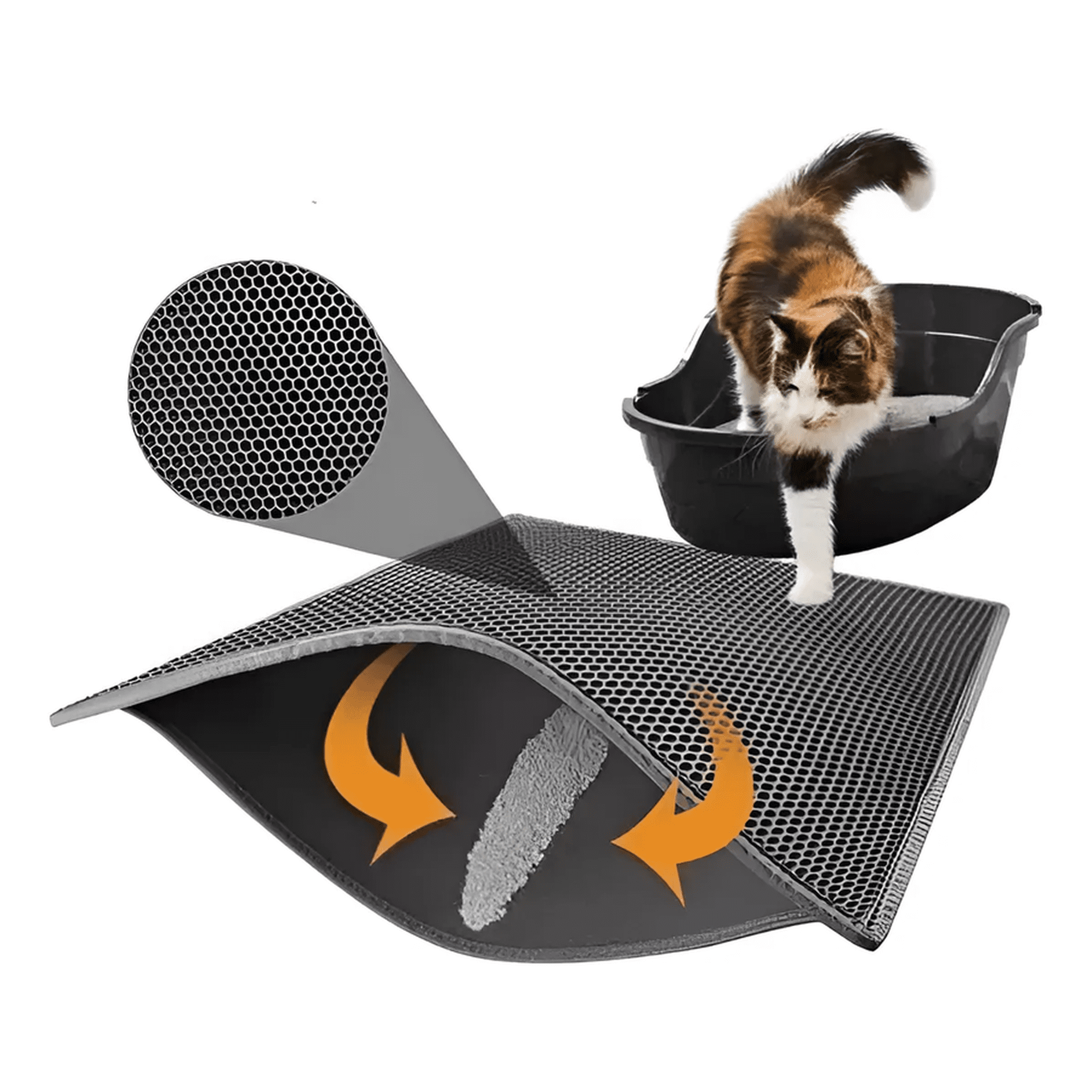 Alfombra Atrapa Arena Para Gatos Salida Arenero Mascota Xl Negro