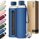 thumbnail image 1 of Botella de agua KIVY Glass 950 ml con funda de silicona azul oscuro, 1 of 8