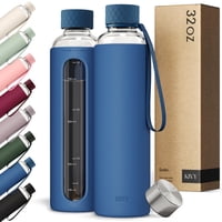 Botella De Agua Kivy Glass 950 Ml Con Funda De Silicona Azul Oscuro