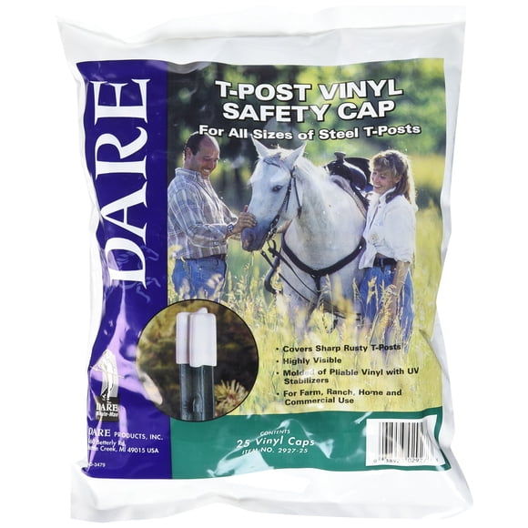 Gorra de seguridad Electric Fence T-Post, vinilo blanco Dare, paquete de 25