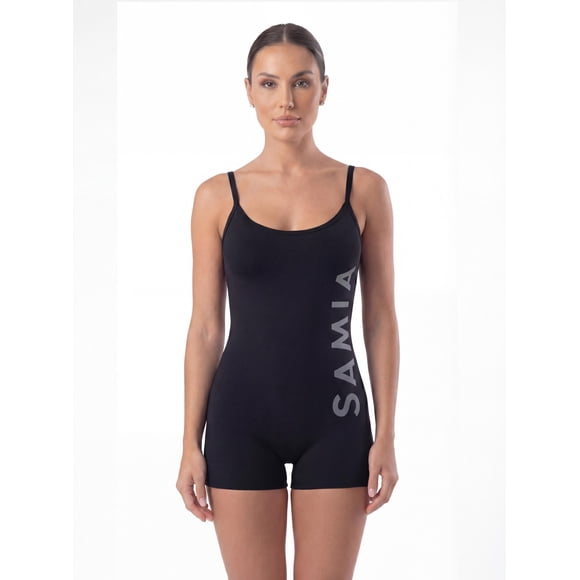 Traje de baño mujer natación pierna corta clásico negro Talla XL