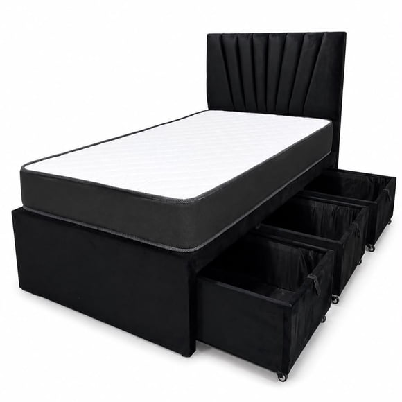 Cama Cajonera Plaza y Media S&L Negro con Colchón de Resortes – Diseño Sol