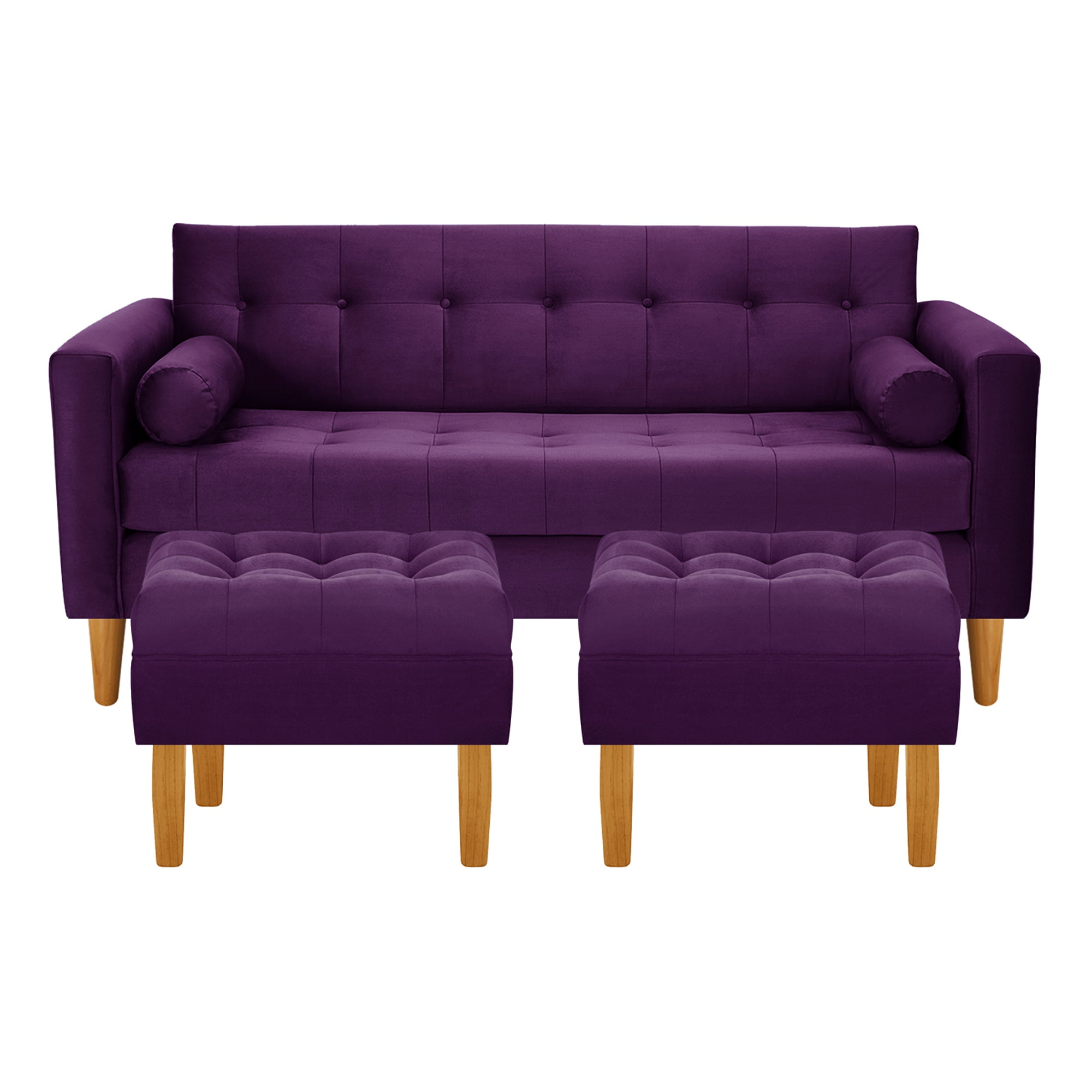 Bodevir - Sofa Retro 3c + 2 Pouf Felpa 04 Morado
