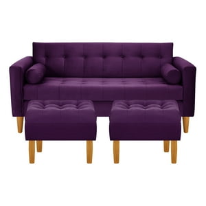 Bodevir - Sofa Retro 3C + 2 Pouf Felpa 04 Morado